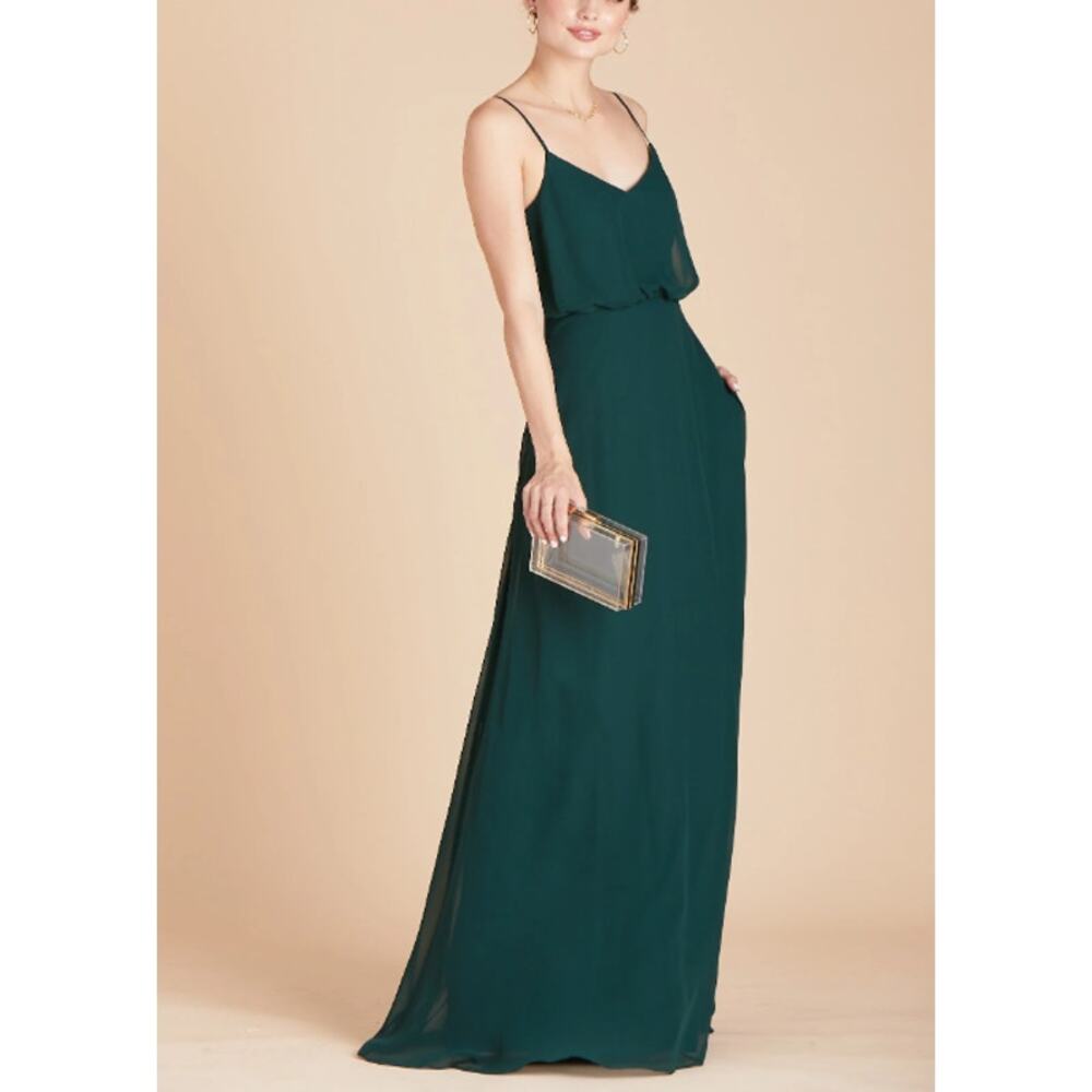 Birdy Grey Emerald Green Gwennie Dress Womens L Chiffon Sleeveless Maxi V-Neck